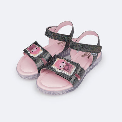 Sandália Papete Infantil Pampili Candy Game Pamps Preto e Rosa Suspiro