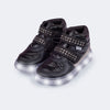 Tênis de Led Infantil Feminino Sneaker Luz Strass Preto