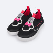 Tênis Infantil Feminino Pampili Preto Minnie Mouse © DISNEY - frente do tenis com strass