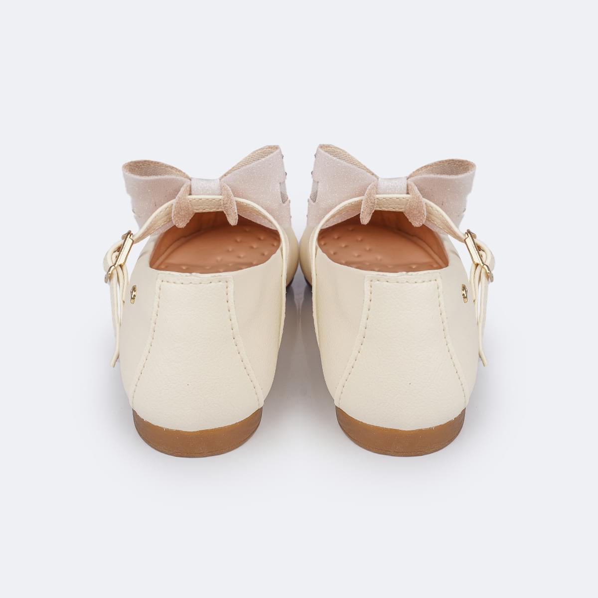 Sapato Infantil Feminino Pampili Angel Laço Removível Tela e Strass Tapioca - sapatilha infantil nude