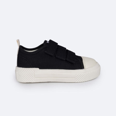 Tênis Infantil Feminino Pampili Max Velcro Triplo Preto - lateral do tênis preto com velcro