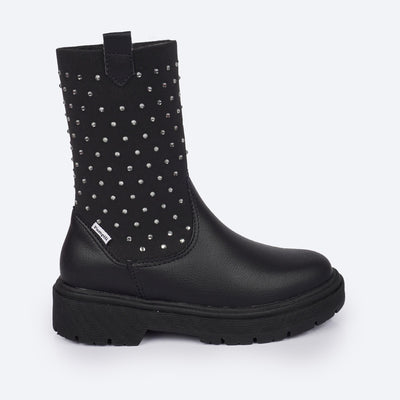 Bota Coturno Feminina Pampili Duda Pedras Strass Preta - detalhe lateral da bota infantil