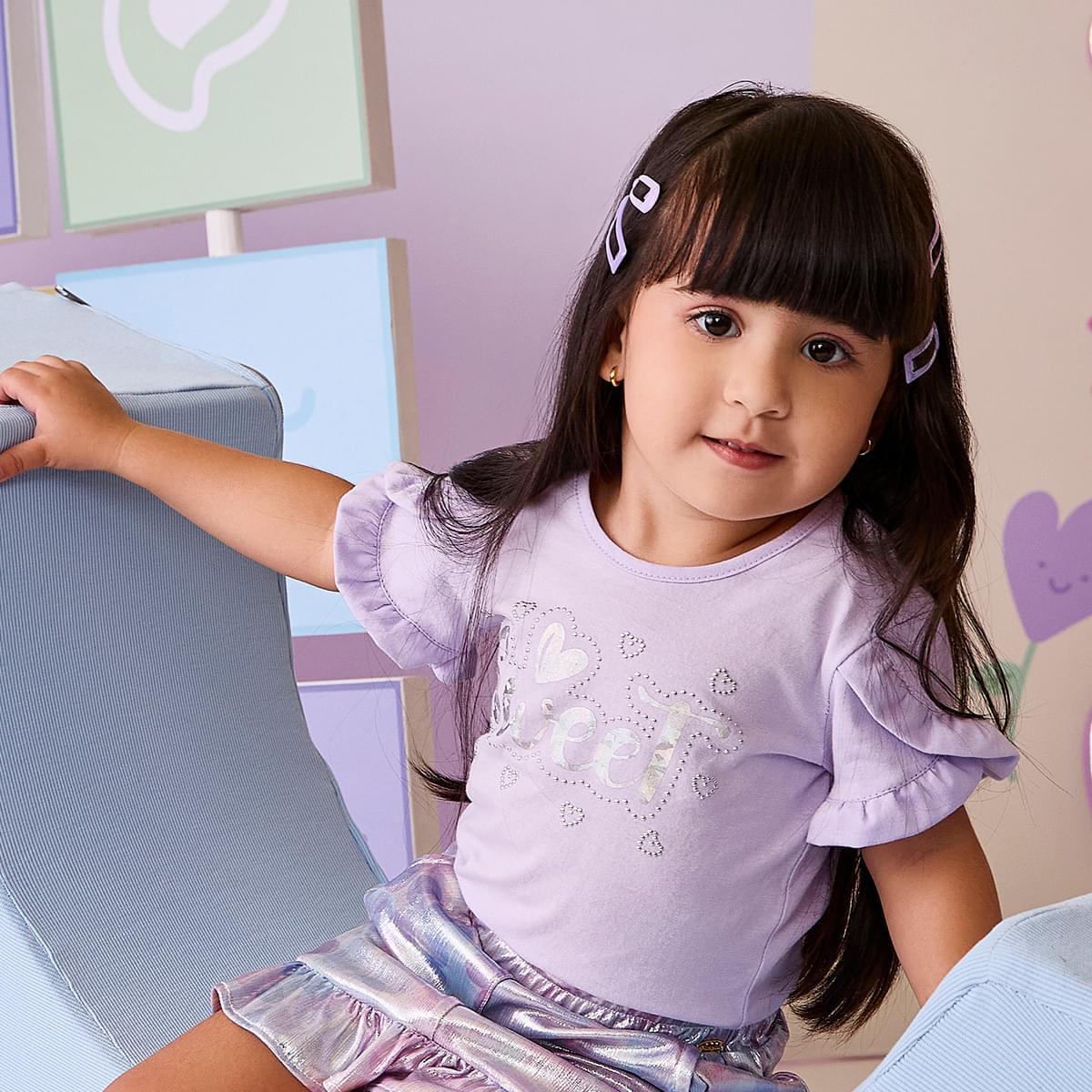 Camiseta Infantil Pampili Sweet com Babados Lilás