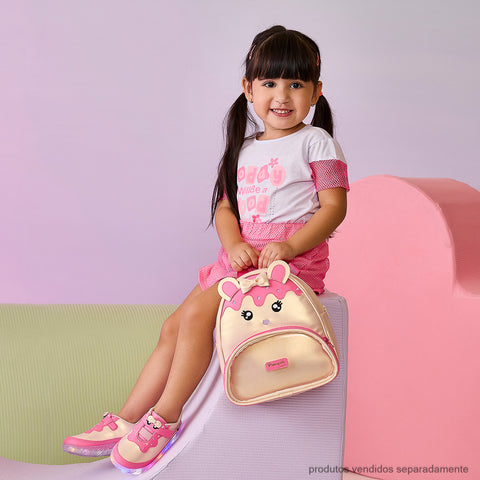 Tênis de Led Infantil Pampili Liz Luz Perolado Nude Rosa