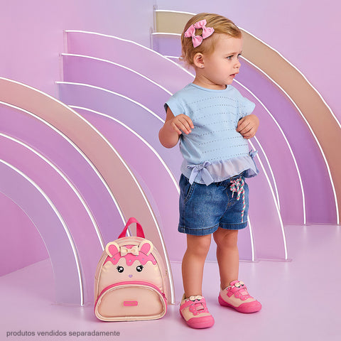 Tênis Infantil Pampili Yuyu Docinho Dourado e Rosa