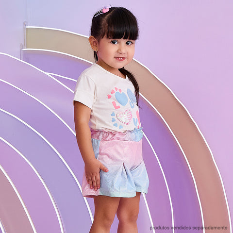 Camiseta Infantil Pampili Love com Corações Bordados Off White