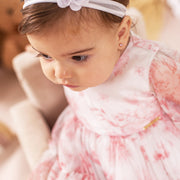 Vestido de Festa de Bebê Bambollina Manga Longa Branco e Rosa - vestido infantil