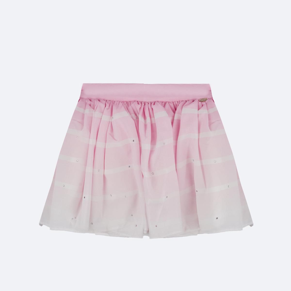 Saia Infantil Pampili Listras e Strass Rosa - frente da saia com listras e strass