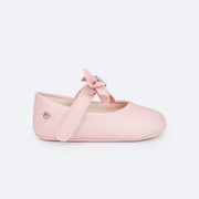 Sapato de Bebê Pampili Nina Laço Coração de Strass Rosa Glacê - lateral do sapato de bebê com velcro