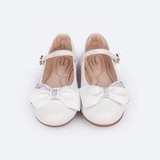 Sapato Infantil Feminino Pampili Angel Laço Assimétrico com Strass Branco - frente do sapato em sintético com strass