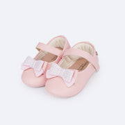 Sapato de Bebê Pampili Nina Momentos Especiais Laço Strass Rosa Glacê - frente do sapato