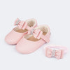 Sapato de Bebê Nina Laço Rosa - Vem Com Faixa de Cabelo!