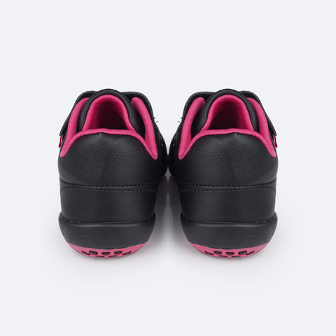 Tênis Infantil Pampili Honey Escolar Velcro Duplo Preto e Pink