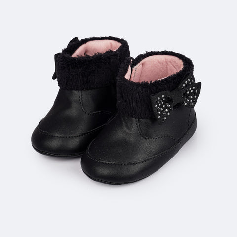 Bota de Bebê Pampili Nina Pelúcia Preta - bota para bebê com pelinho