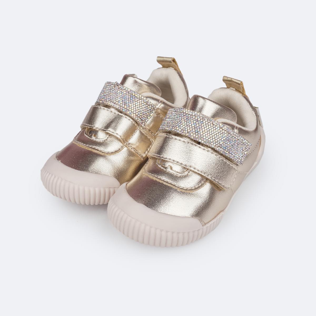Tênis Infantil Feminino Pampili Yuyu Manta de Strass Dourado