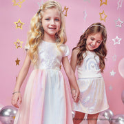 Vestido Infantil Kukiê Paetê e Tule Rosa - vestido na menina