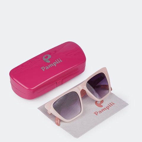 Óculos de Sol Infantil Feminino Pampili Acetato Rosa - frente do óculos com lente degradê roxa