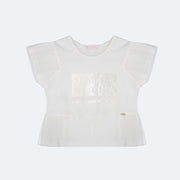 Camiseta Infantil Pampili Summer Glow Tule Off White - frente da camiseta de manga