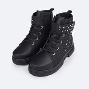 Bota Coturno Feminina Pampili Lucky Glitter e Strass Preta