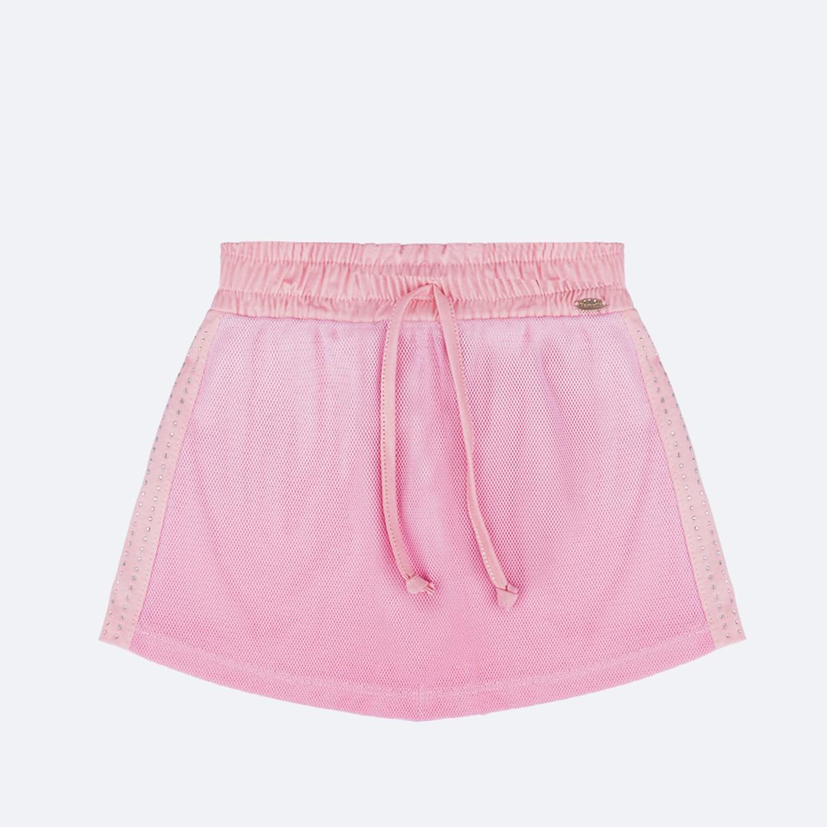 Short Saia Infantil Pampili Tule e Strass Rosa - short saia rosa