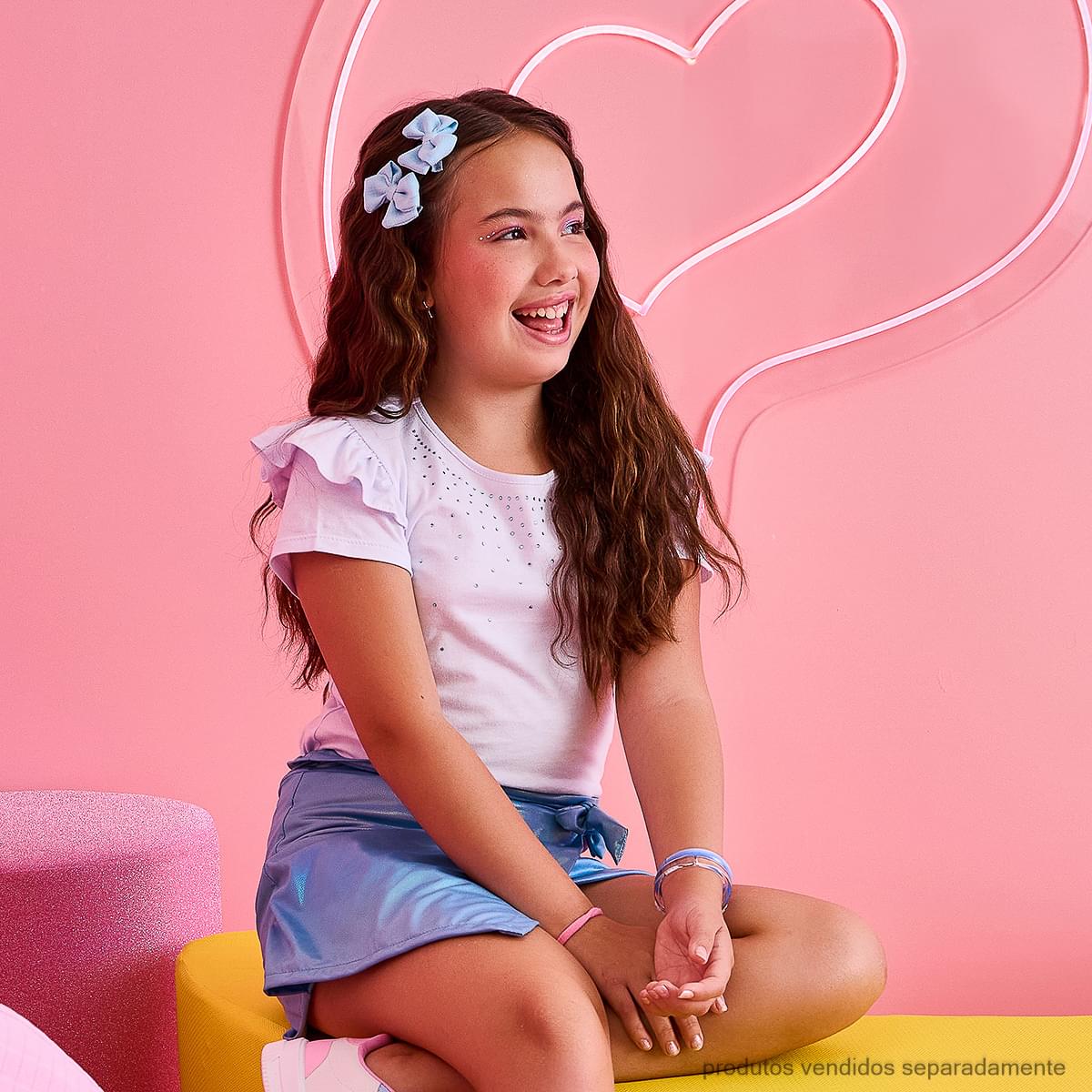 Kit Presilha Infantil Pampili Laço de Linho Azul