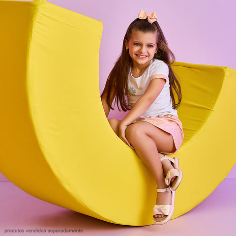 Sandália Infantil Pampili Cora Flatform com Laço Nude Perolado