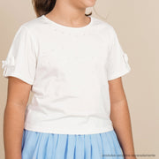 Camiseta Infantil Feminina Strass Laço Off White