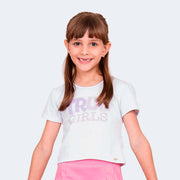 Camiseta Infantil Pampili True Girls Lilás e Branca