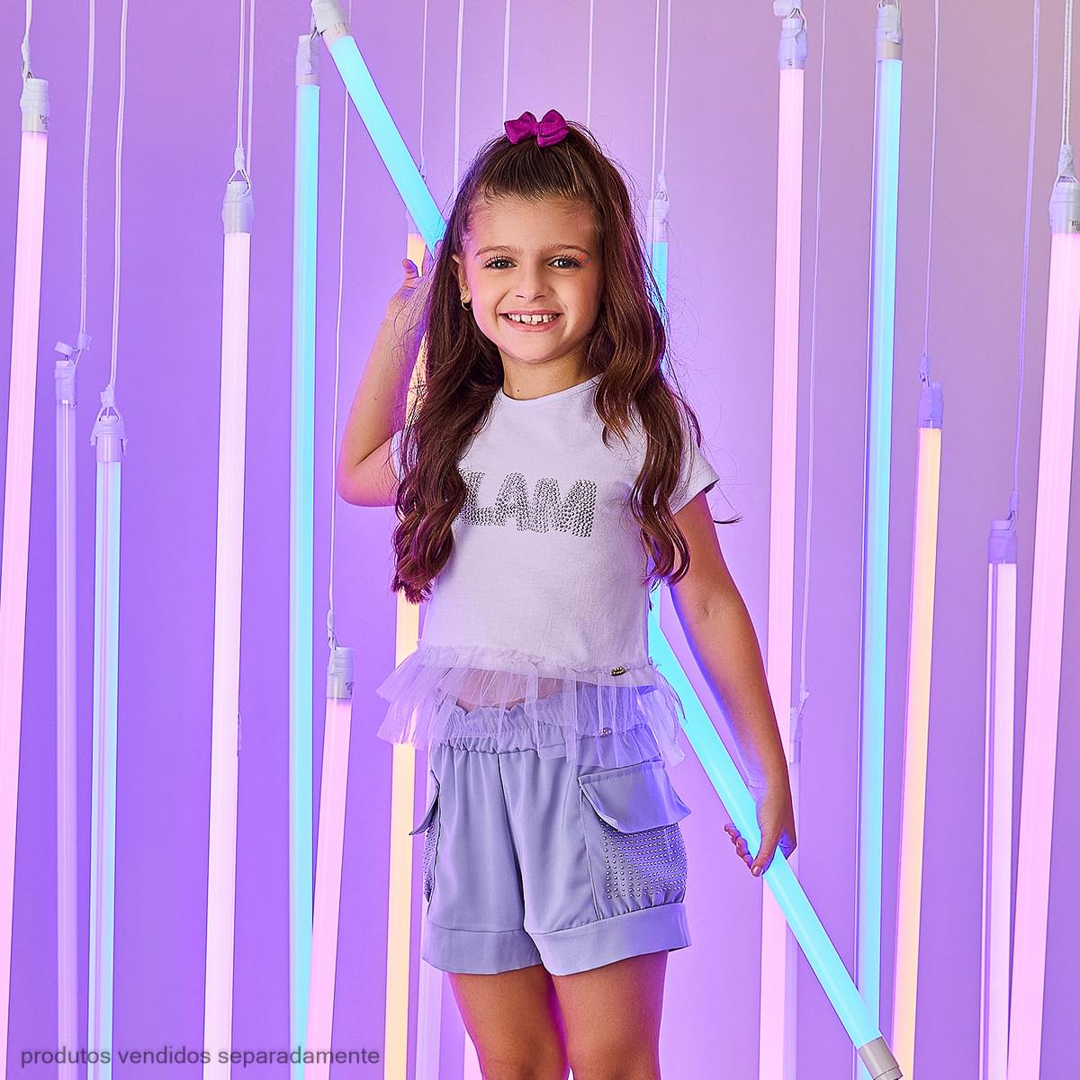 Camiseta Infantil Pampili Glam com Babado Lilás