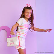 Short Infantil Pampili com Fita Rosa Neon Off White