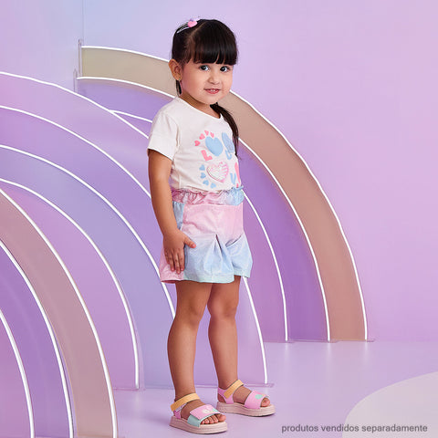 Camiseta Infantil Pampili Love com Corações Bordados Off White