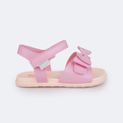 Sandália Papete Infantil Mini Fly Laço Perolada Rosa Bale - lateral da papete rosa