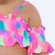 Biquíni de Bebê Top Cropped Viva Flor Lastex Colorido Rosa Neon - biquini ombro a ombro