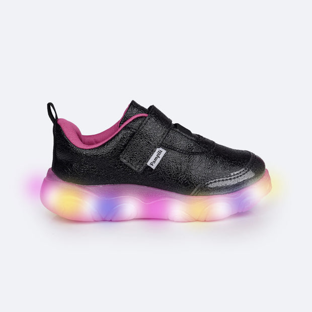 Tênis de Led Infantil Pampili Liz Luz Textura Preto