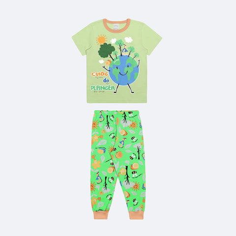 Pijama Infantil Alakazoo Brilha no Escuro Jardim Verde - pijama comprido