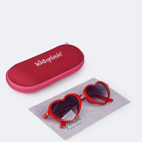 Óculos de Sol Infantil KidSplash! Proteção UV Coração Vermelho - frente do óculos de coração vermelho
