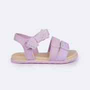 Sandália Papete Infantil Mini Fly Glitter Brilho Lilac - lateral da papete com laço