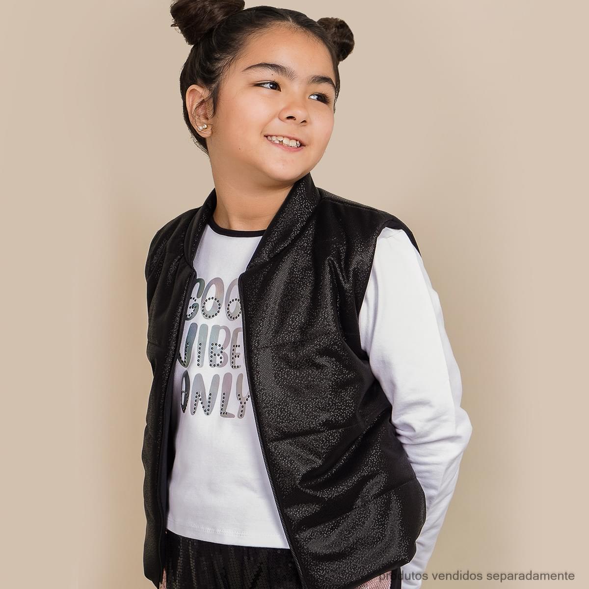 Colete Infantil Feminino Pampili Puffer Microtextura Preto