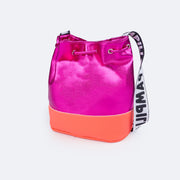 Bolsa Bucket Infantil Pampili Metalizada Pink e Coral - traseira da bolsa metalizada