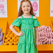 Vestido Infantil Kukiê Ombro a Ombro Verde - frente do vestido ciganinha na menina