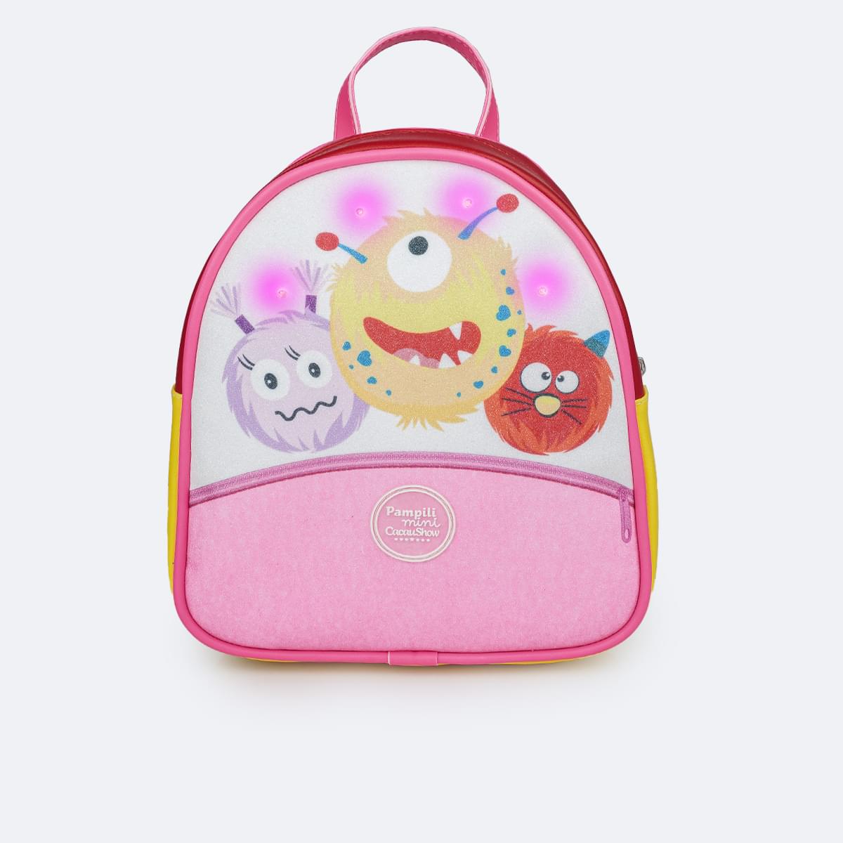 Mochila Infantil Pampili Chocomonstros Cacau Show Branca e Colorida