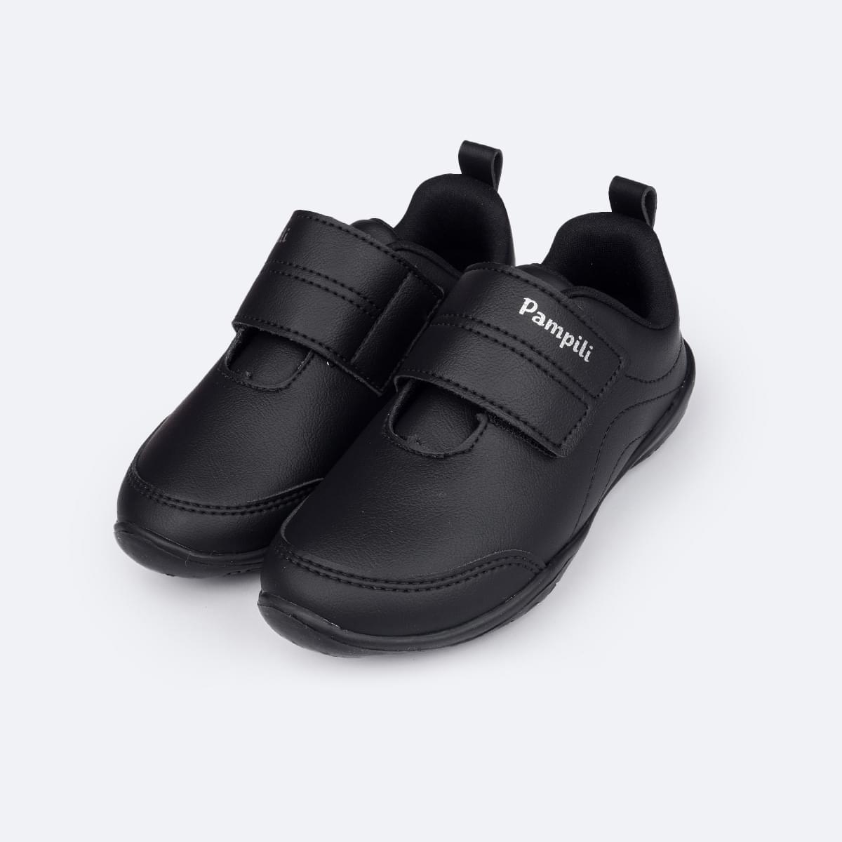 Tênis Escolar Infantil Pampili Honey Preto - Vem com Estojo! - frente do tênis com velcro