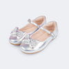 Sapatilha Infantil Feminina Bailarina Duplo Laço Prata