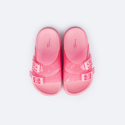 Chinelo Birken Infantil Pampili Fun Glee Glitter Rosa - superior do chinelo confortável