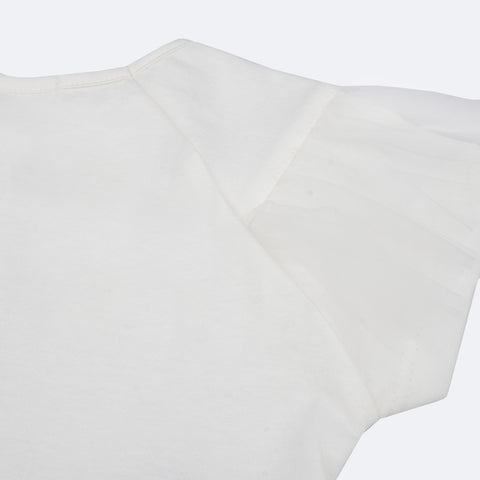 Camiseta Infantil Pampili Summer Glow Tule Off White - manga com detalhe de tule