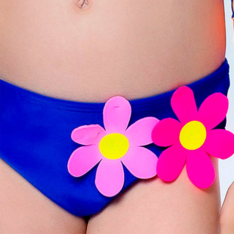 Biquíni Infantil Top Cropped Viva Flor Manga Longa Flores Azul - flores na calcinha