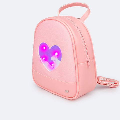 Mochila de Led Infantil Pampili Glitter e Coração Pêssego