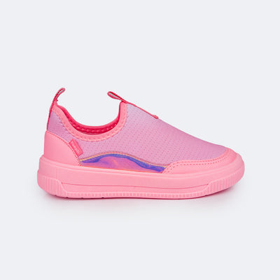 Tênis Infantil Feminino Pampili XP 21 Comfy Degradê Rosa Neon e Maresia - lateral do tenis infantil para menina