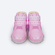 Tênis de Led Infantil Cano Médio Pampili Liz Luz Comfy Glitter Rosa Bale Novo - parte frontal do tênis infantil feminino