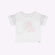 Camiseta Infantil Pampili Be Kind Flor Strass Off White - frente da camiseta